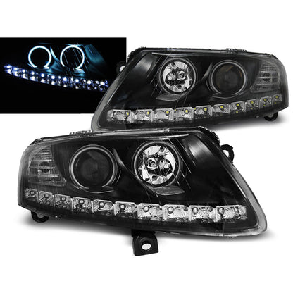 Scheinwerfer Angel Eyes LED Schwarz passend für Audi A6 C6 04.04-08