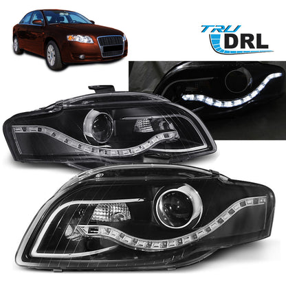 Scheinwerfer True DRL Schwarz passend für Audi A4 B7 11.04-03.08