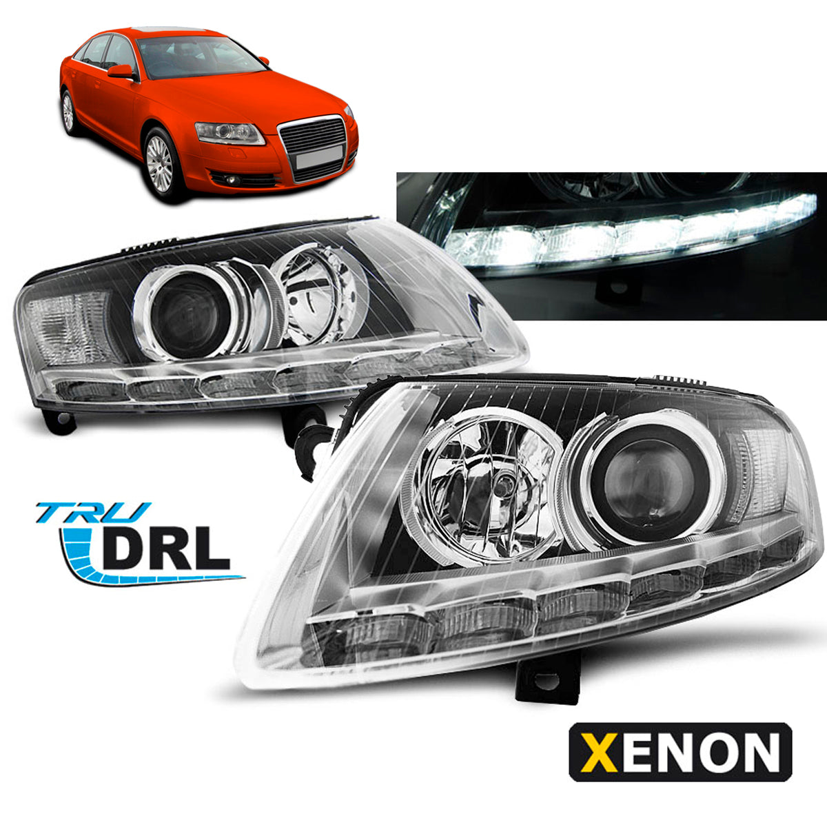 XENON Scheinwerfer True DRL Chrom passend für Audi A6 C6 04.04-08