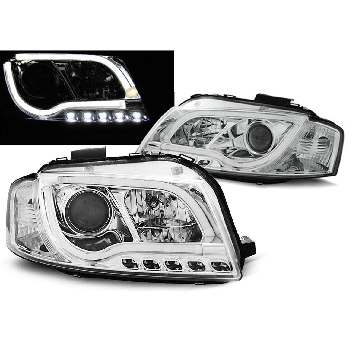 Scheinwerfer Tube Light DRL Chrom passend für Audi A3 8P 05.03-03.08