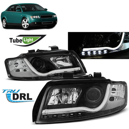 Scheinwerfer Tube Light DRL Schwarz passend für Audi A4 10.00-10.04