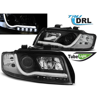 Scheinwerfer Tube Light DRL Schwarz passend für Audi A4 10.00-10.04
