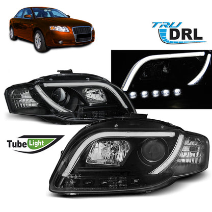Scheinwerfer Tube Light DRL Schwarz passend für Audi A4 B7 11.04-03.08