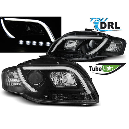 Scheinwerfer Tube Light DRL Schwarz passend für Audi A4 B7 11.04-03.08