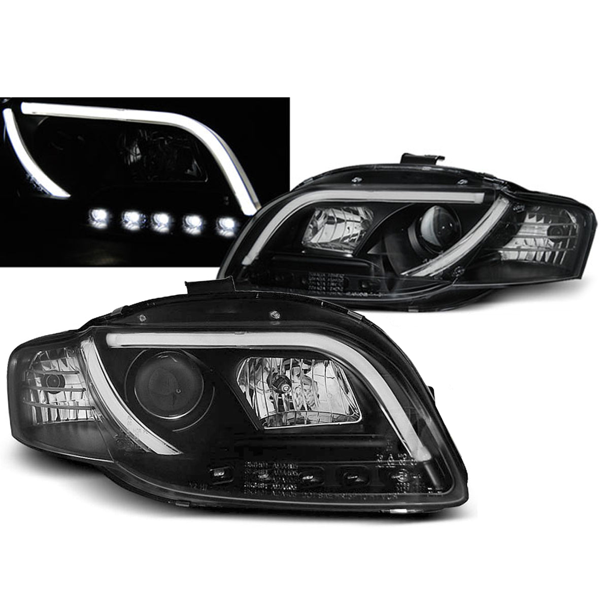 Scheinwerfer Tube Light DRL Schwarz passend für Audi A4 B7 11.04-03.08