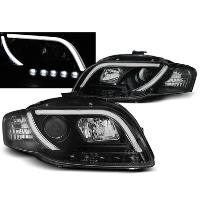 Scheinwerfer Tube Light DRL Schwarz passend für Audi A4 B7 11.04-03.08