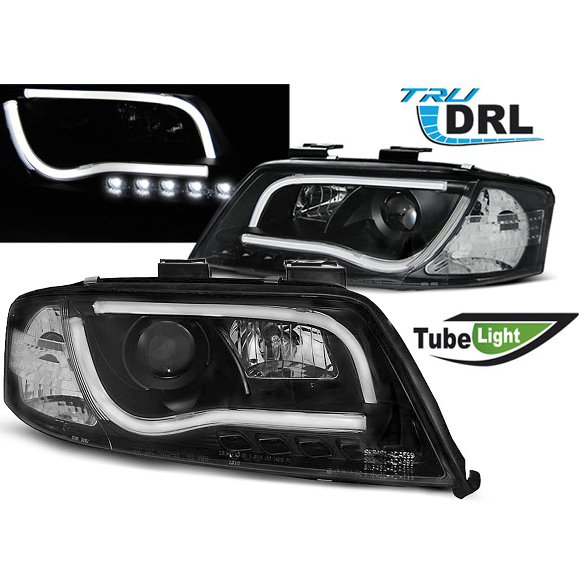 Scheinwerfer Tube Light DRL Schwarz passend für Audi A6 05.97-05.01
