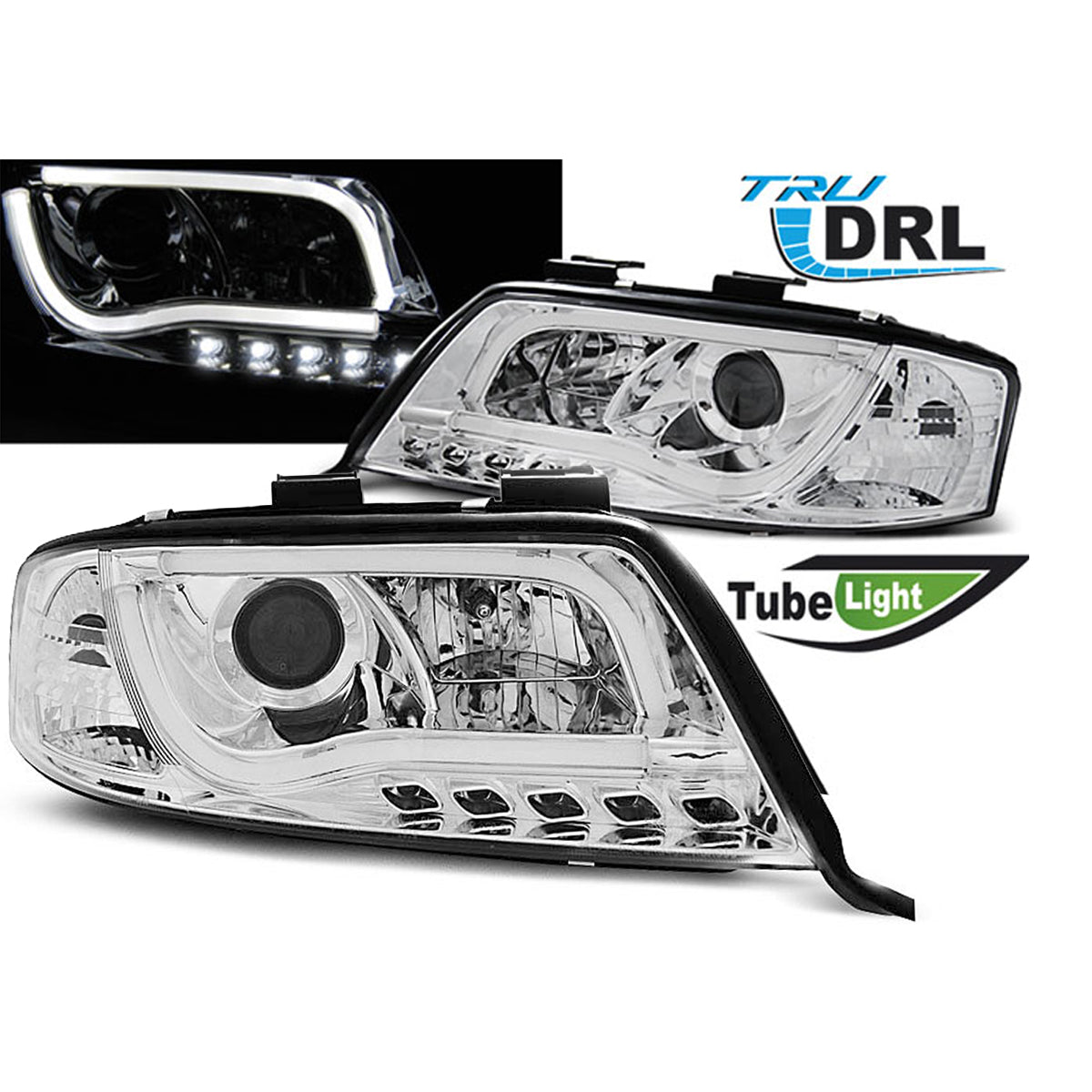 Scheinwerfer Tube Light DRL Chrom passend für Audi A6 06.01-05.04