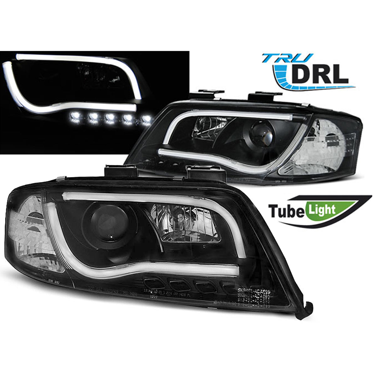 Scheinwerfer Tube Light DRL Schwarz passend für Audi A6 06.01-05.04