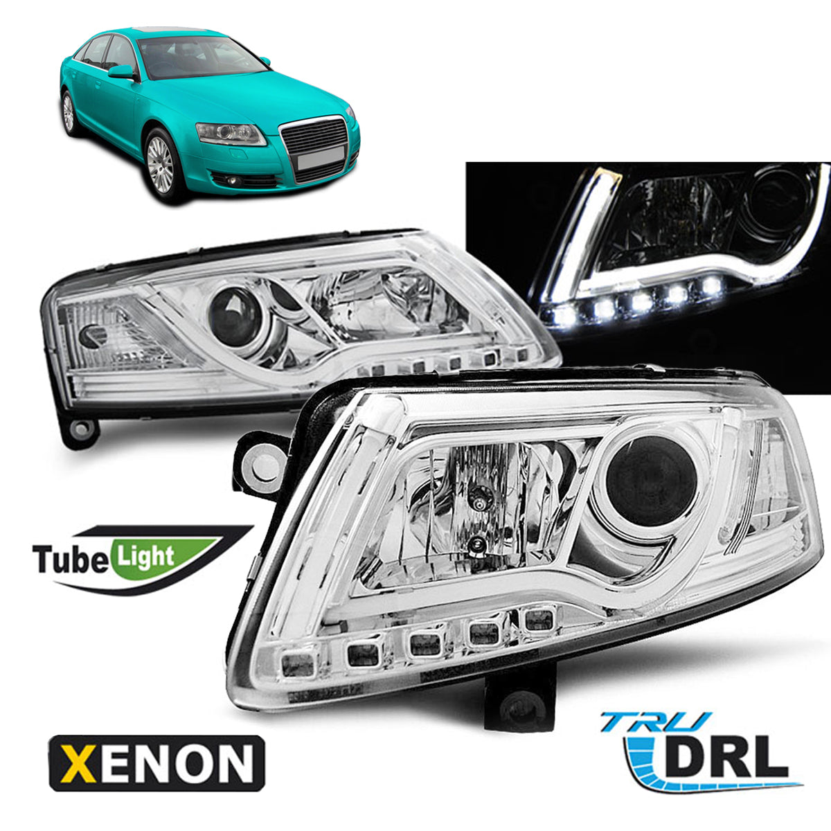 XENON Scheinwerfer Tube Light DRL Chrom passend für Audi A6 C6 04-08