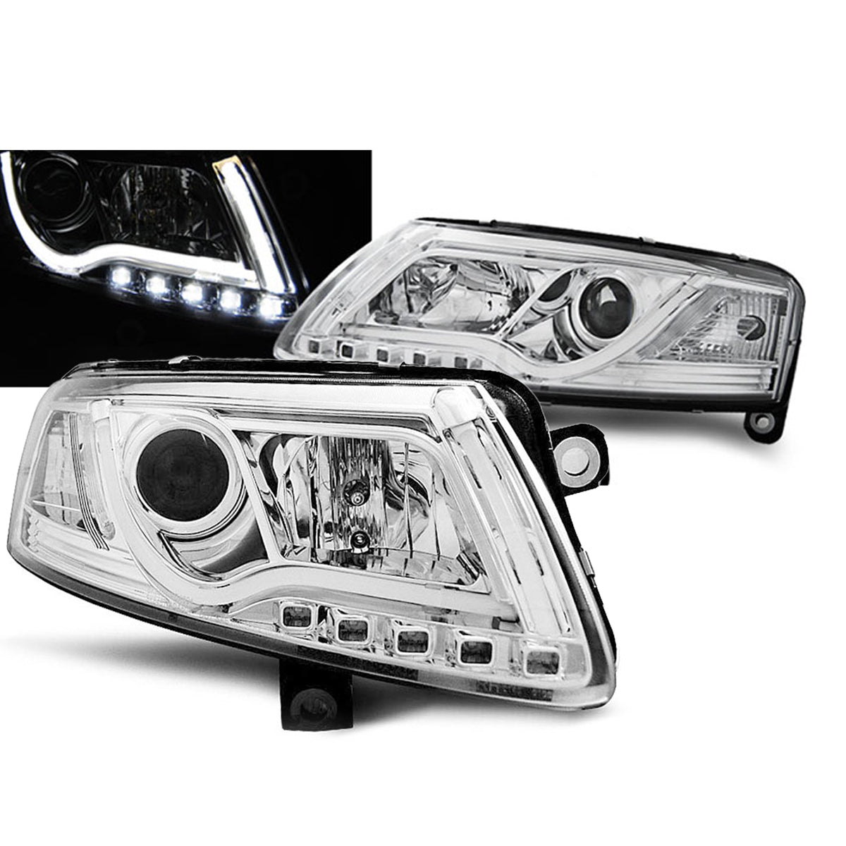 XENON Scheinwerfer Tube Light DRL Chrom passend für Audi A6 C6 04-08