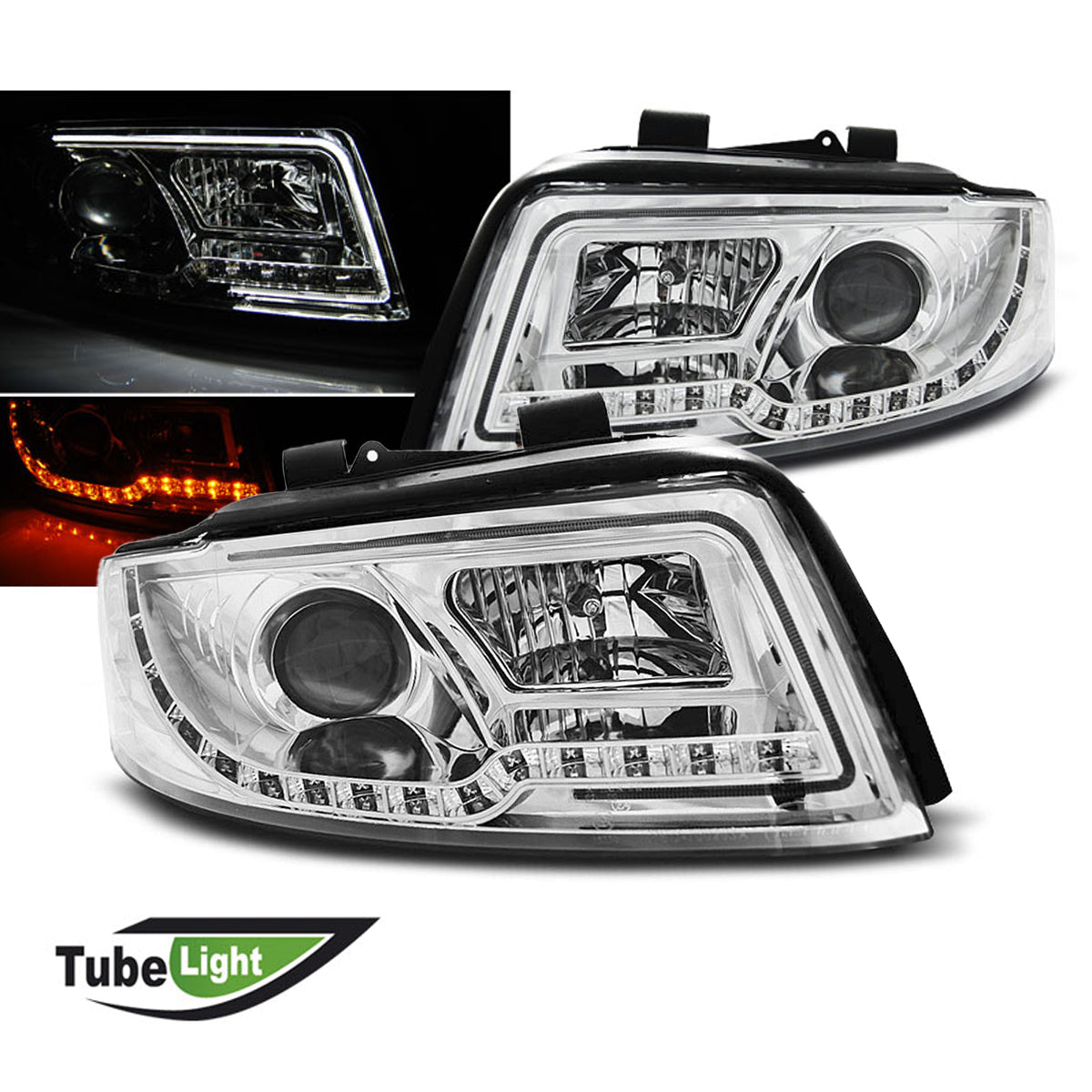 Scheinwerfer Tube Light Chrom passend für Audi A4 10.00-10.04