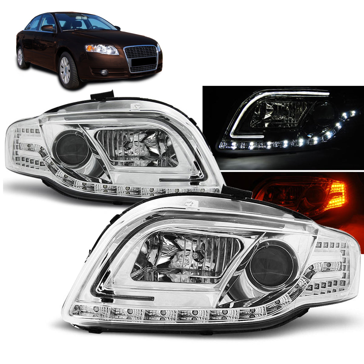Scheinwerfer Tube Light Chrom passend für Audi A4 B7 11.04-03.08