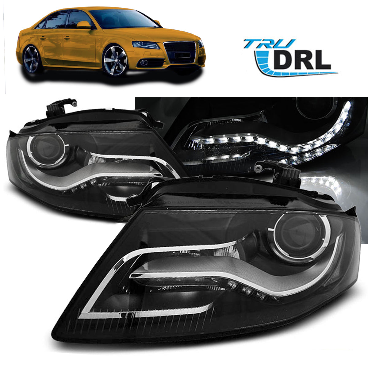 Scheinwerfer True DRL Schwarz passend für Audi A4 B8 04.08-11