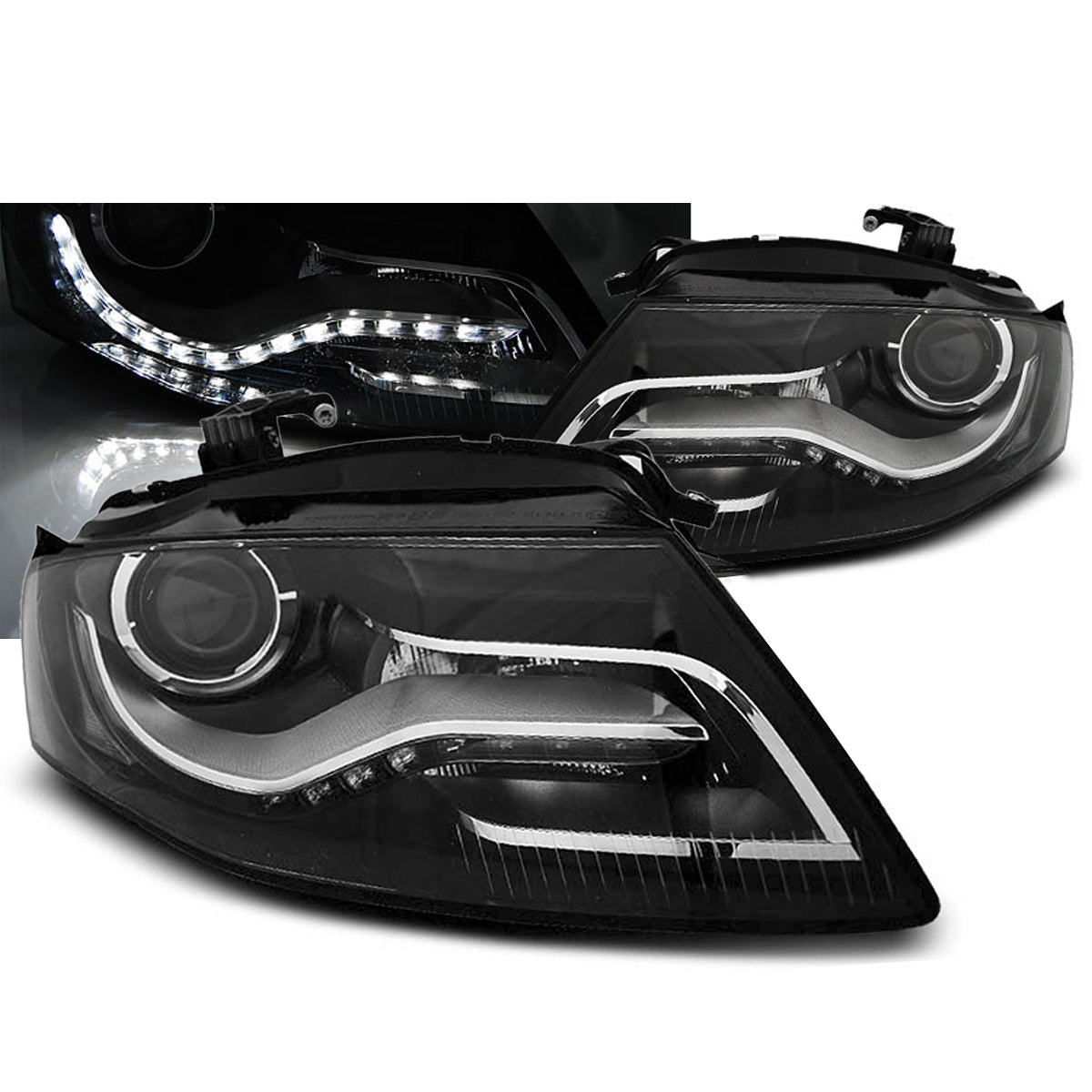 Scheinwerfer True DRL Schwarz passend für Audi A4 B8 04.08-11