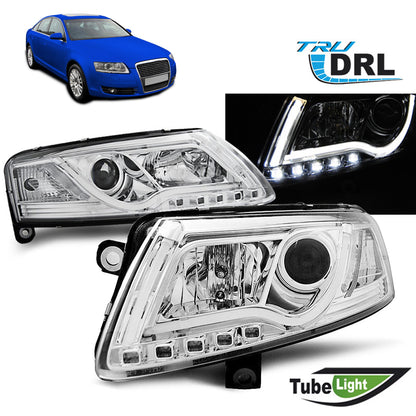 Scheinwerfer Tube Light DRL Chrom passend für Audi A6 C6 04.04-08