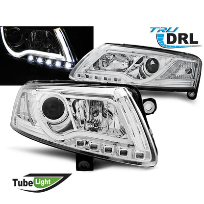 Scheinwerfer Tube Light DRL Chrom passend für Audi A6 C6 04.04-08