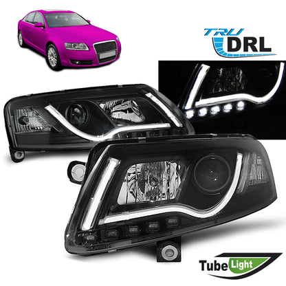 Scheinwerfer Tube Light DRL Schwarz passend für Audi A6 C6 04.04-08