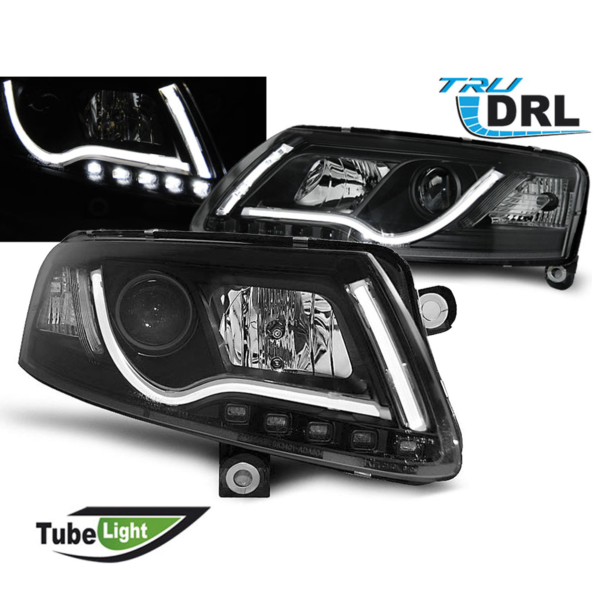 Scheinwerfer Tube Light DRL Schwarz passend für Audi A6 C6 04.04-08
