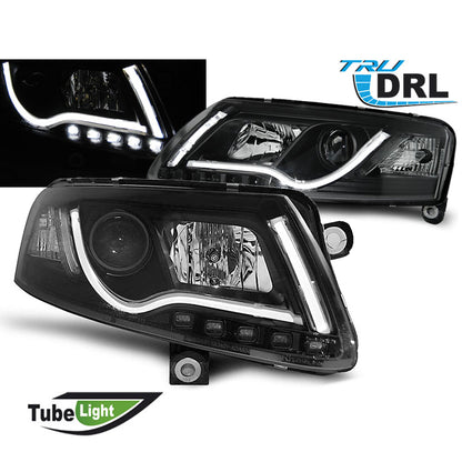 Scheinwerfer Tube Light DRL Schwarz passend für Audi A6 C6 04.04-08