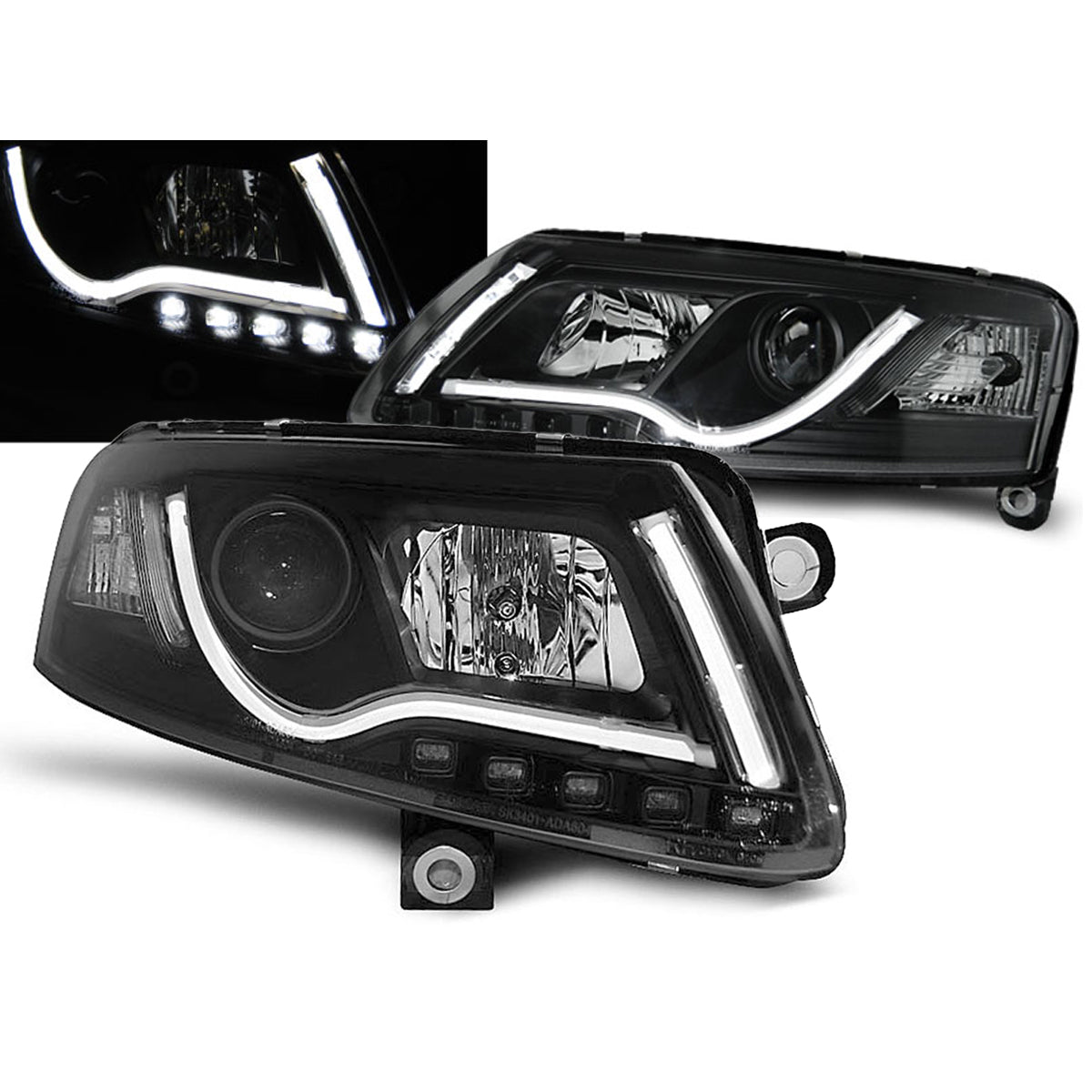 Scheinwerfer Tube Light DRL Schwarz passend für Audi A6 C6 04.04-08