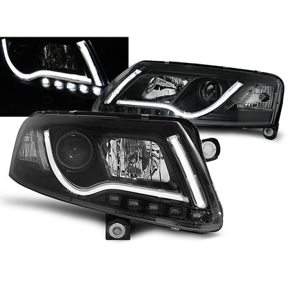 Scheinwerfer Tube Light DRL Schwarz passend für Audi A6 C6 04.04-08