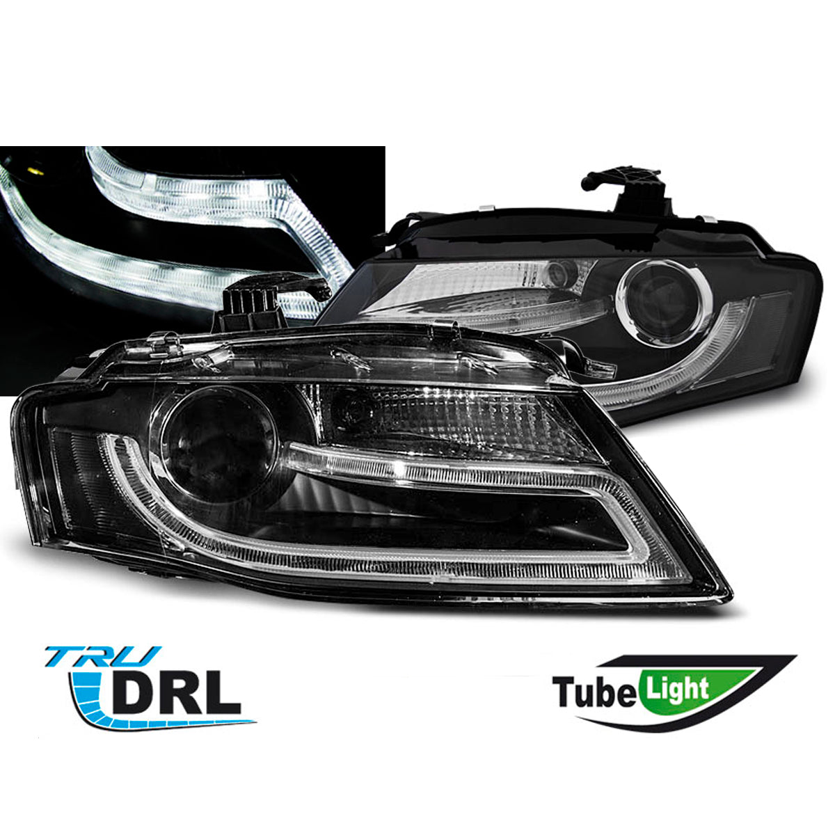 Scheinwerfer True DRL Schwarz passend für Audi A4 B8 04.08-11