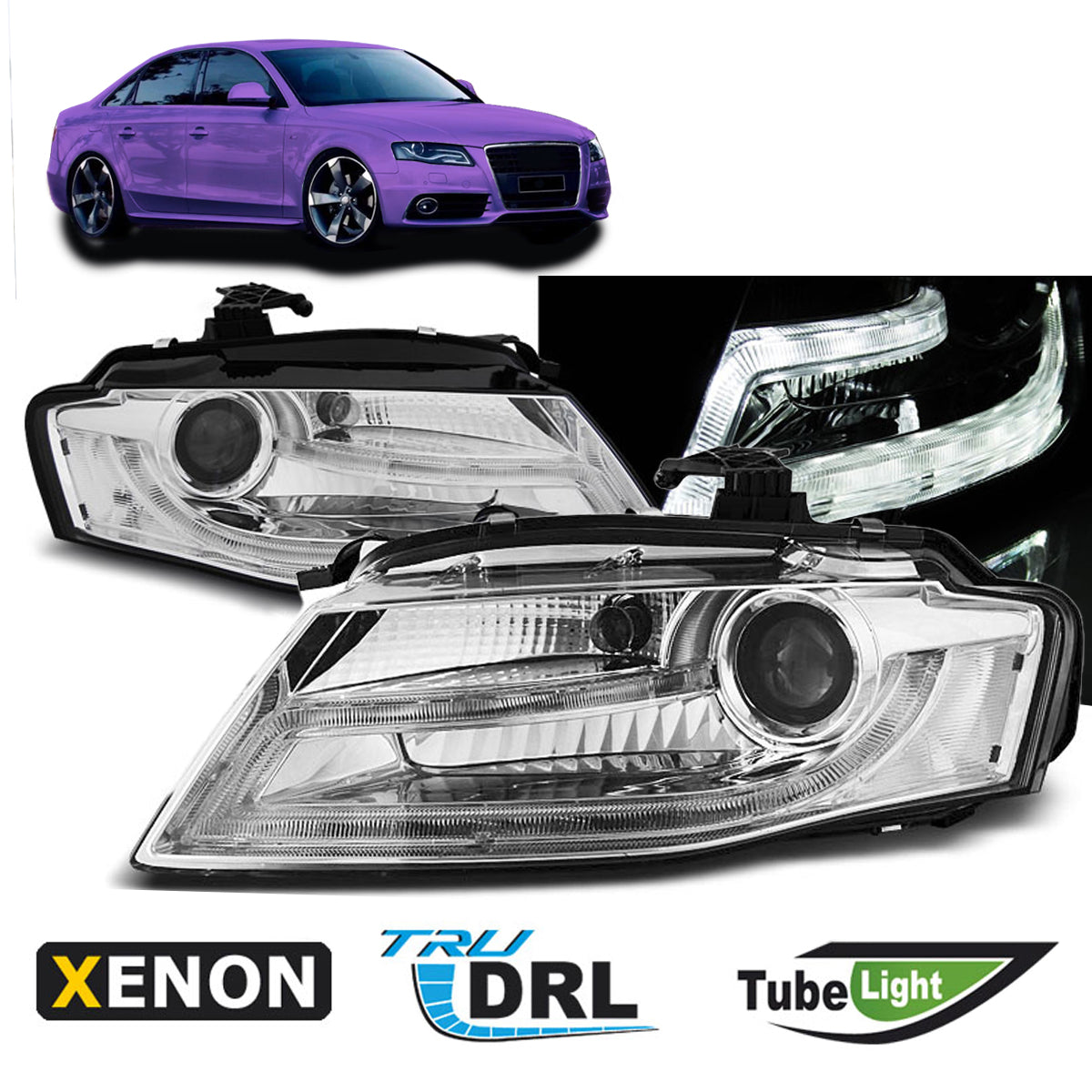 XENON Scheinwerfer True DRL Chrom passend für Audi A4 B8 04.08-11