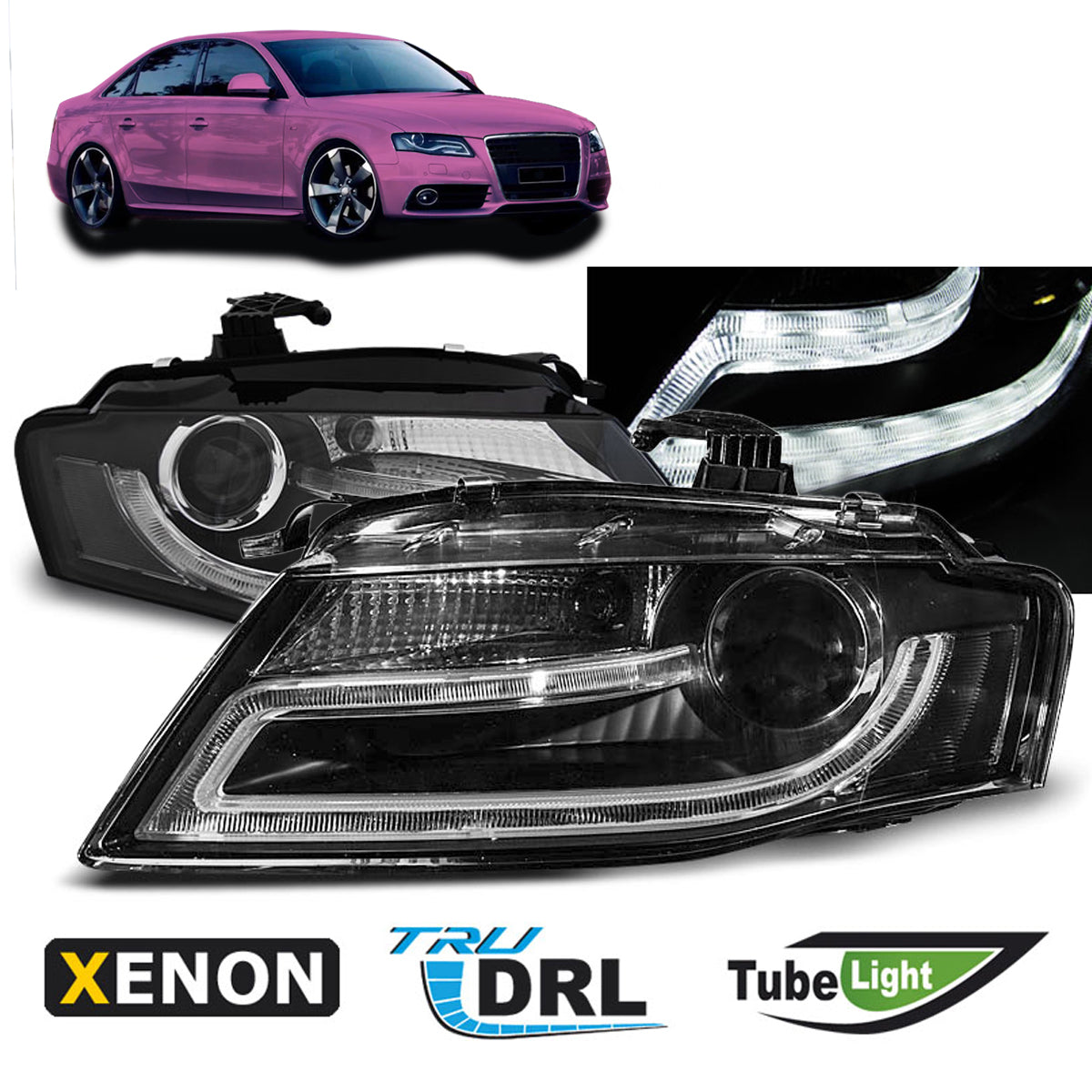 XENON Scheinwerfer True DRL Schwarz passend für Audi A4 B8 04.08-11