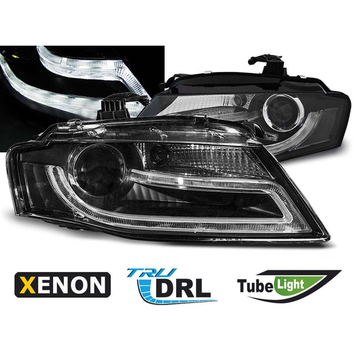 XENON Scheinwerfer True DRL Schwarz passend für Audi A4 B8 04.08-11