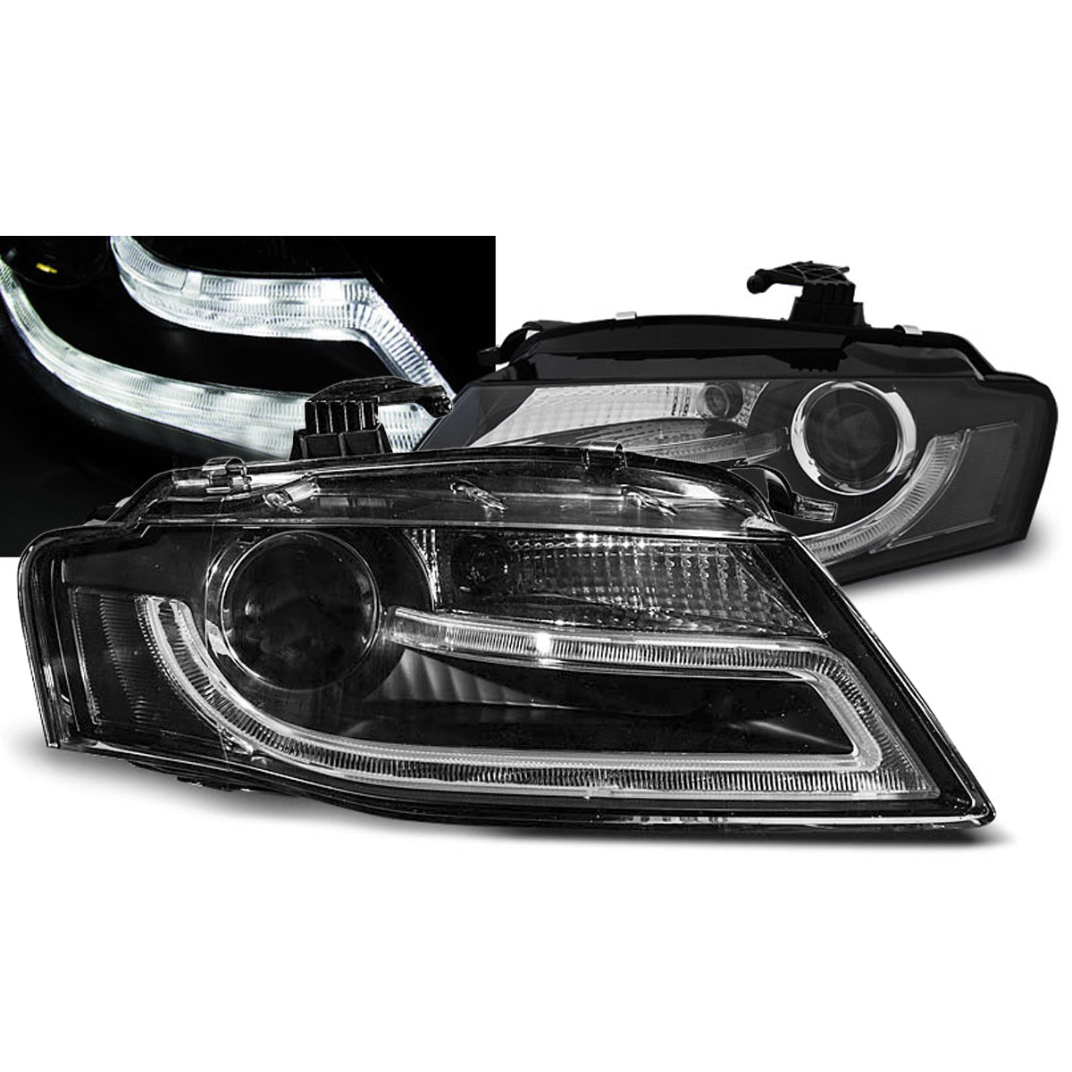 XENON Scheinwerfer True DRL Schwarz passend für Audi A4 B8 04.08-11