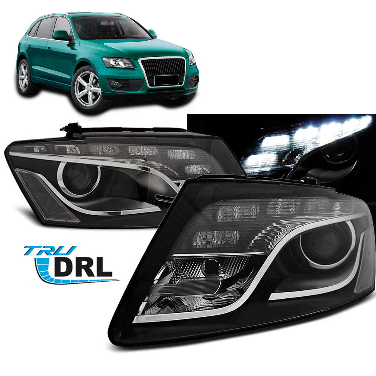 Scheinwerfer True DRL Schwarz passend für Audi Q5 11.08 - 09.12