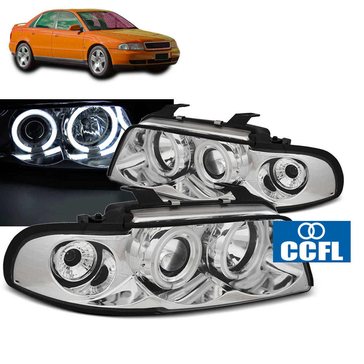 Scheinwerfer Angel Eyes CCFL Chrom passend für Audi A4 11.94-12.98