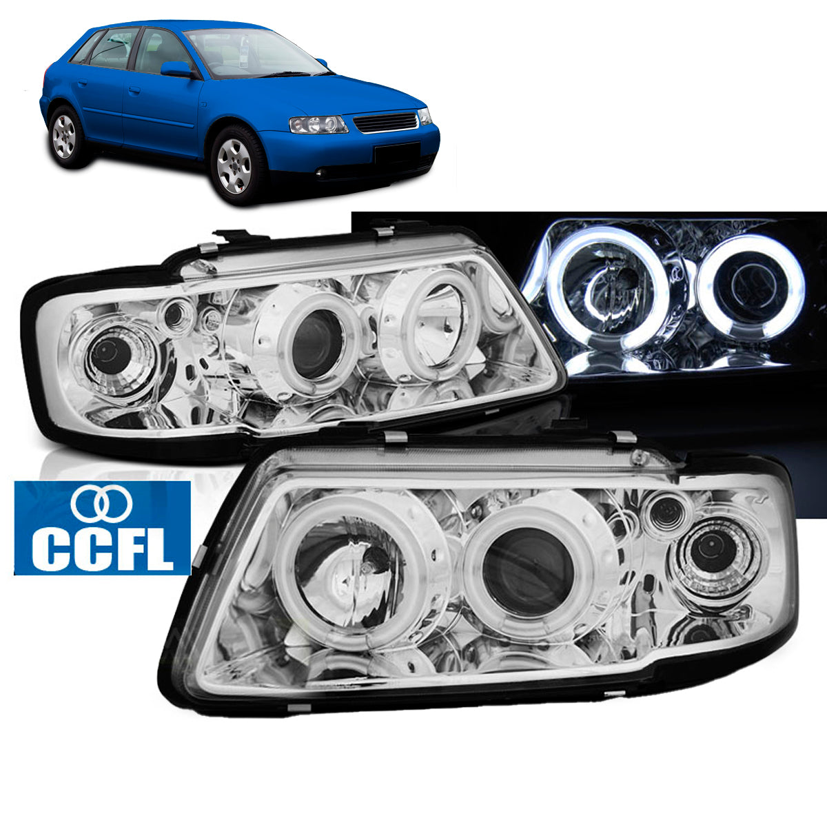 Scheinwerfer Angel Eyes CCFL Chrom passend für Audi A3 8L 08.96-08.00