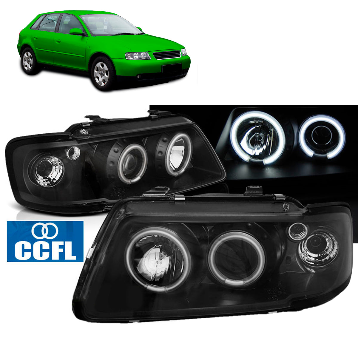Scheinwerfer Angel Eyes CCFL Schwarz passend für Audi A3 8L 08.96-08.00