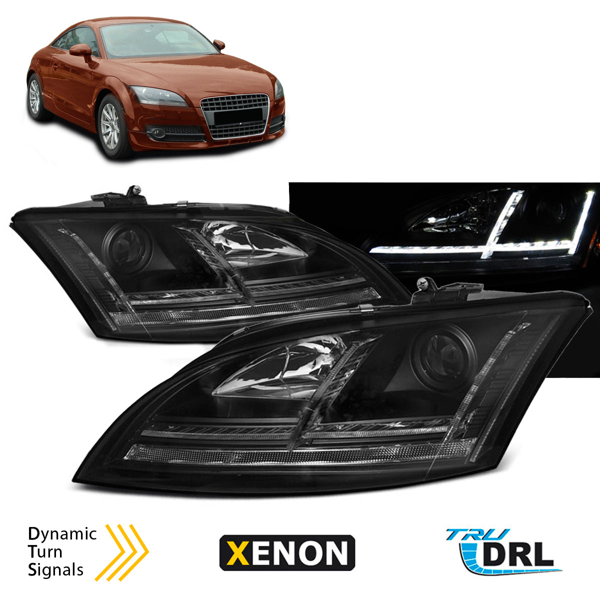 Xenon Scheinwerfer LED DRL Schwarz SEQ passend für Audi TT 06-10 8J
