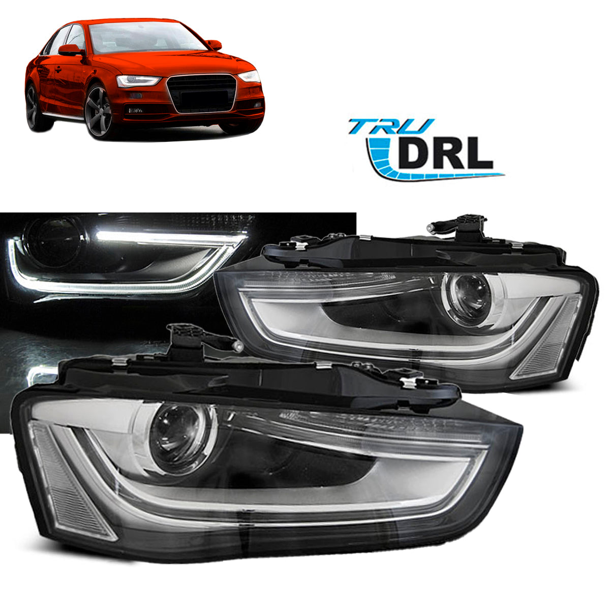 Scheinwerfer True DRL Schwarz passend für Audi A4 B8 12-15