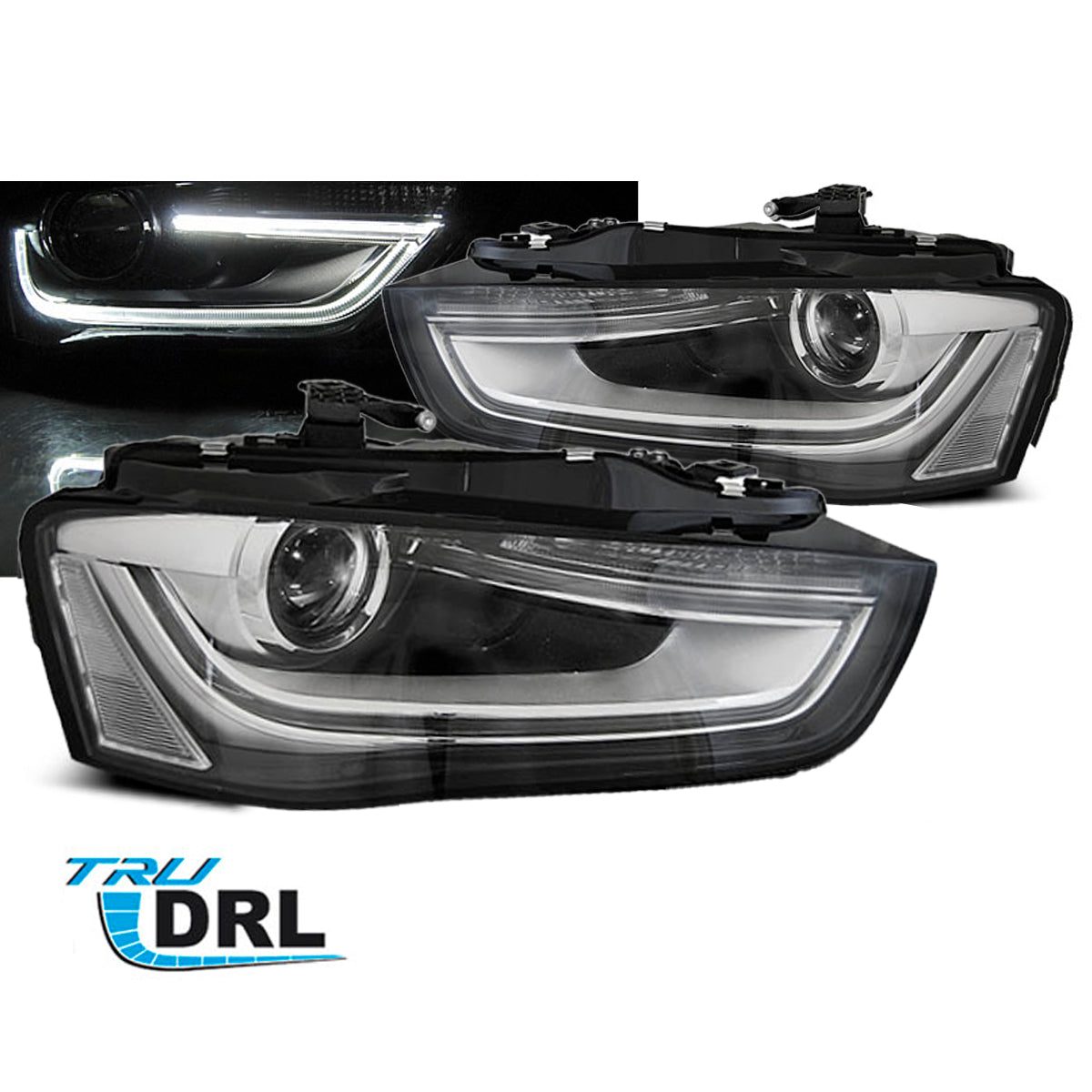 Scheinwerfer True DRL Schwarz passend für Audi A4 B8 12-15