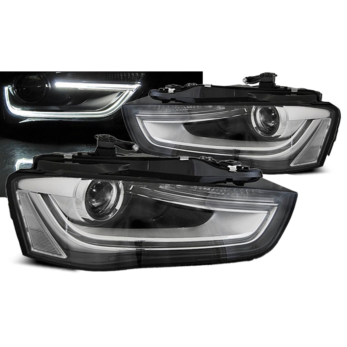 Scheinwerfer True DRL Schwarz passend für Audi A4 B8 12-15