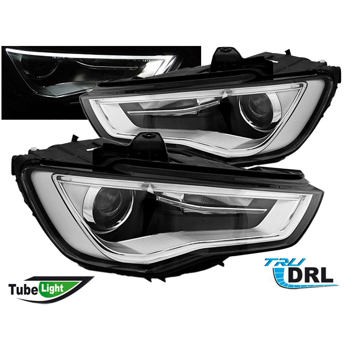Scheinwerfer Tube Light DRL Schwarz passend für Audi A3 8V 12-16