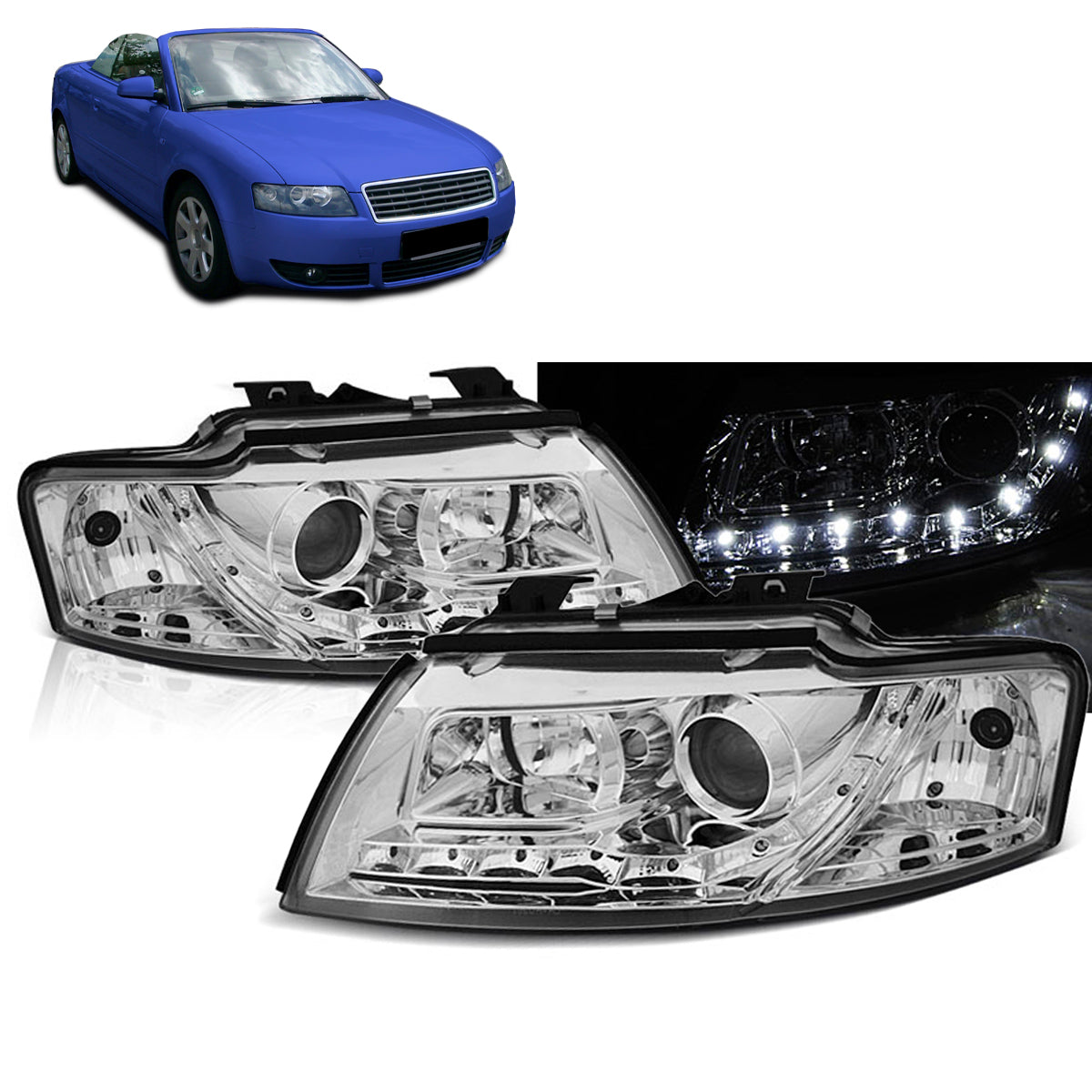 Scheinwerfer Daylight Chrom passend für Audi A4 B6 Cabrio 02-06