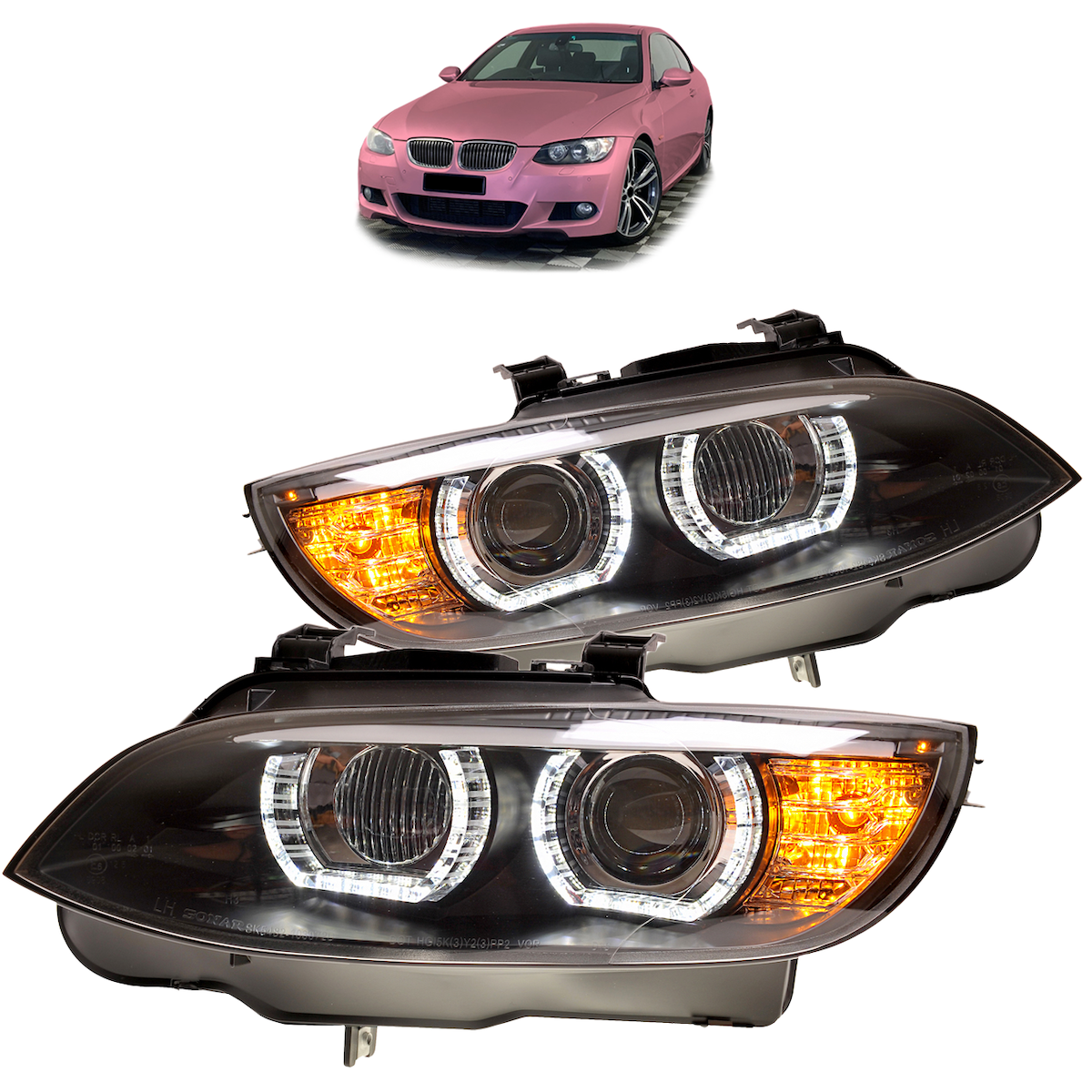 Xenon Schwarze DRL Scheinwerfer passend für BMW 3er E92 E93 2007-2010