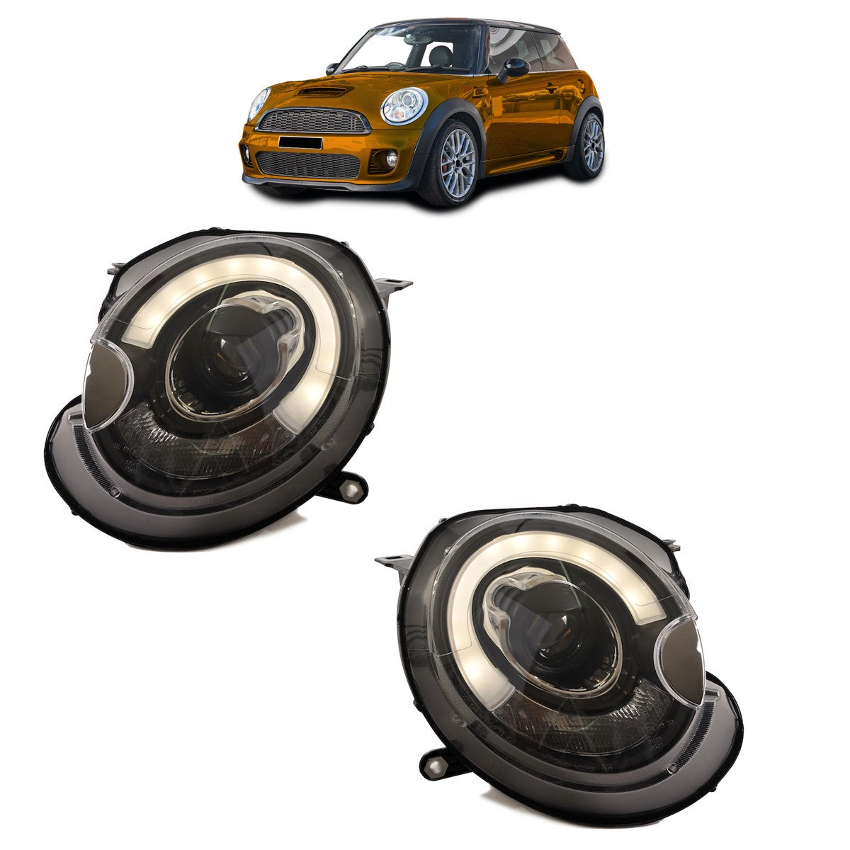 Schwarzes Halogen Scheinwerfer Set passend für MINI Hatchback (R56) 2006-2010
