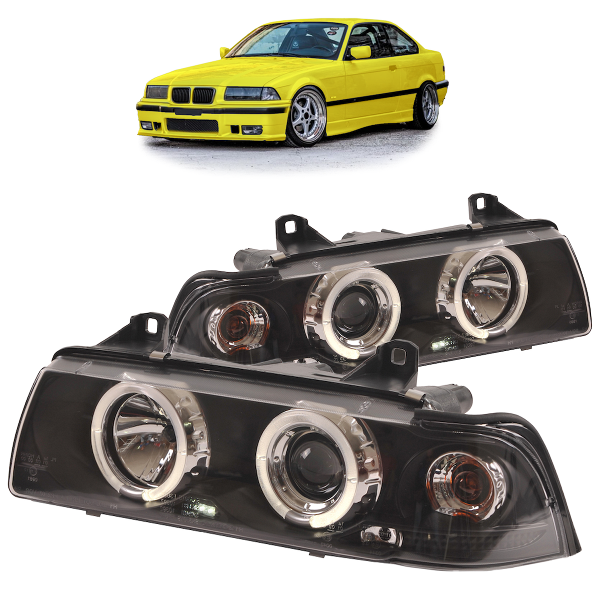 Schwarzes Halogen Scheinwerfer Set passend für BMW 3er E36 Coupé/Convertible 1992-1998