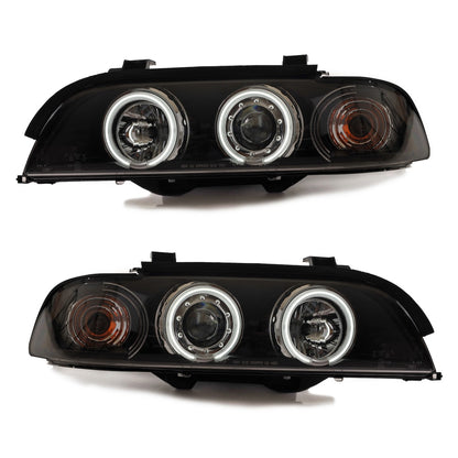 Scheinwerfer Halogen Schwarz mit CCFL passend für BMW 5er (E39) Limousine Touring 1995-2003