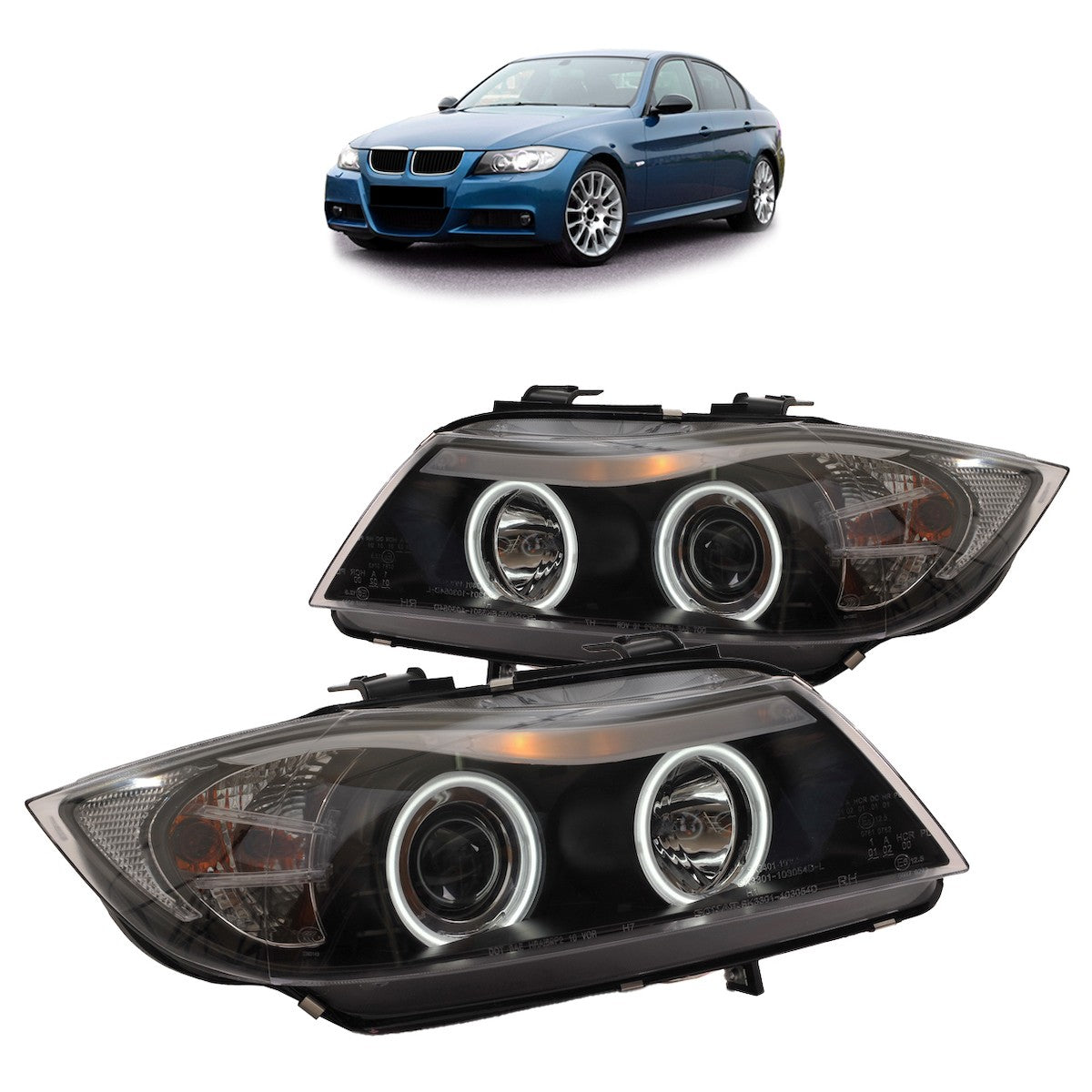 Scheinwerfer Halogen Schwarz CCFL passend für BMW 3er E90 E91 2005-2012
