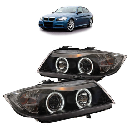 Scheinwerfer Halogen Schwarz CCFL passend für BMW 3er E90 E91 2005-2012