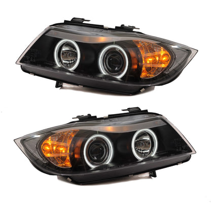 Scheinwerfer Halogen Schwarz CCFL passend für BMW 3er E90 E91 2005-2012
