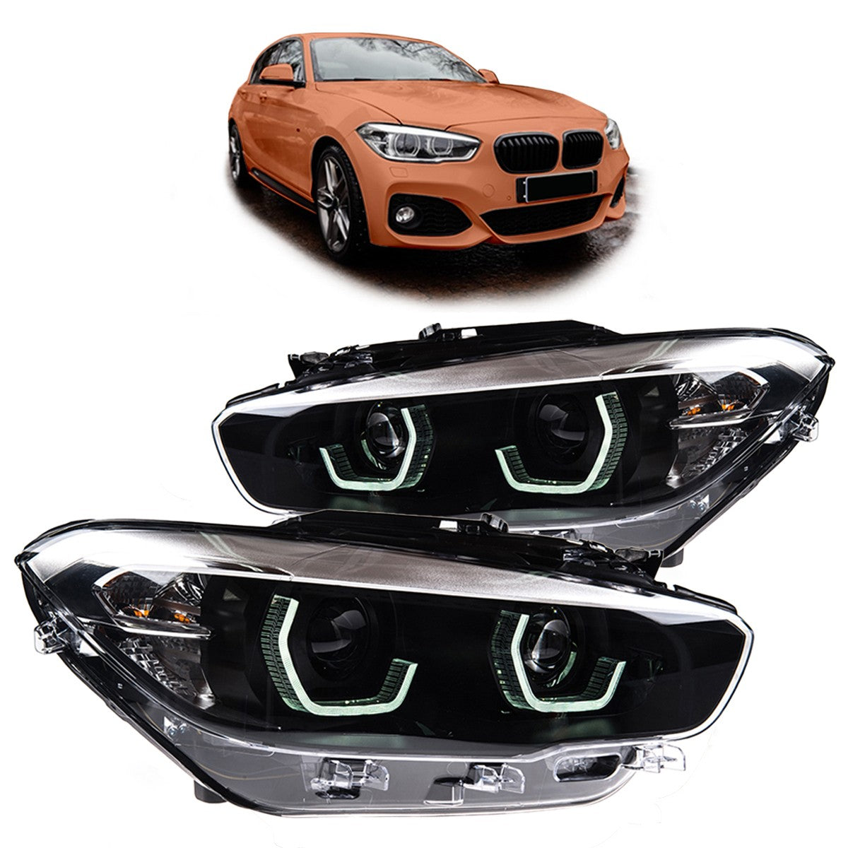 Voll-LED Schwarze Scheinwerfer passend für BMW 1er F20 F21 2015-2019