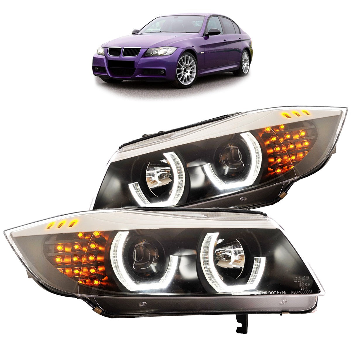 Schwarze Halogen-Scheinwerfer passend für BMW 3er E90 E91 2005-2008
